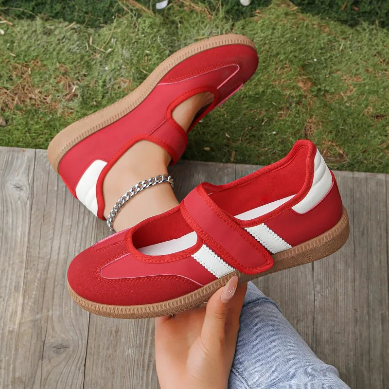 Women Sneakers 2026 New Striped Shallow Mouth Designer Shoes Spring Autumn Soft Soled Loafers Comfort Casual Female Sports Shoes