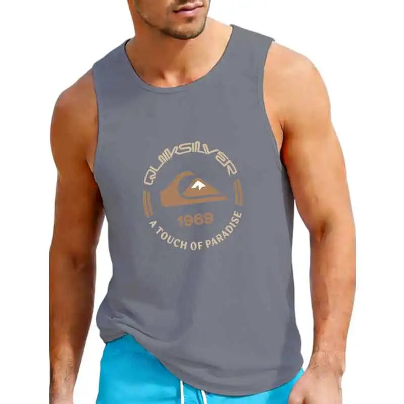 Men's Quiksilver 1969 Logo Print Tank Top Black Summer Surf Casual Sleeveless Tee