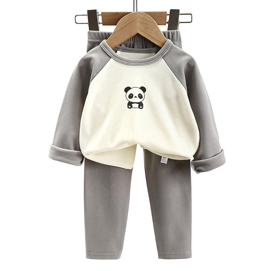 Boys Girls Warm Lined Children Sleepwear Autumn Winter Soft Fleece Pajamas Set Kids Comfortable and Cozy Homewear Outfit Clothes