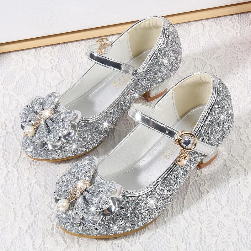 New Spring and Autumn Girls' High Heels Princess Dance Shoes Girls' Children's Shoes Shining Soft Leather Fashion Party Wedding