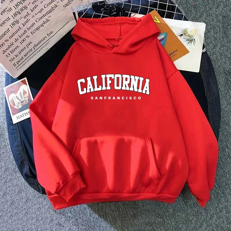 California Fashion Sweatshirts for Woman Fall Winter Daily Casual Sporty Hooded Long Sleeve Pullover Home Outdoor Comfort Hoodie