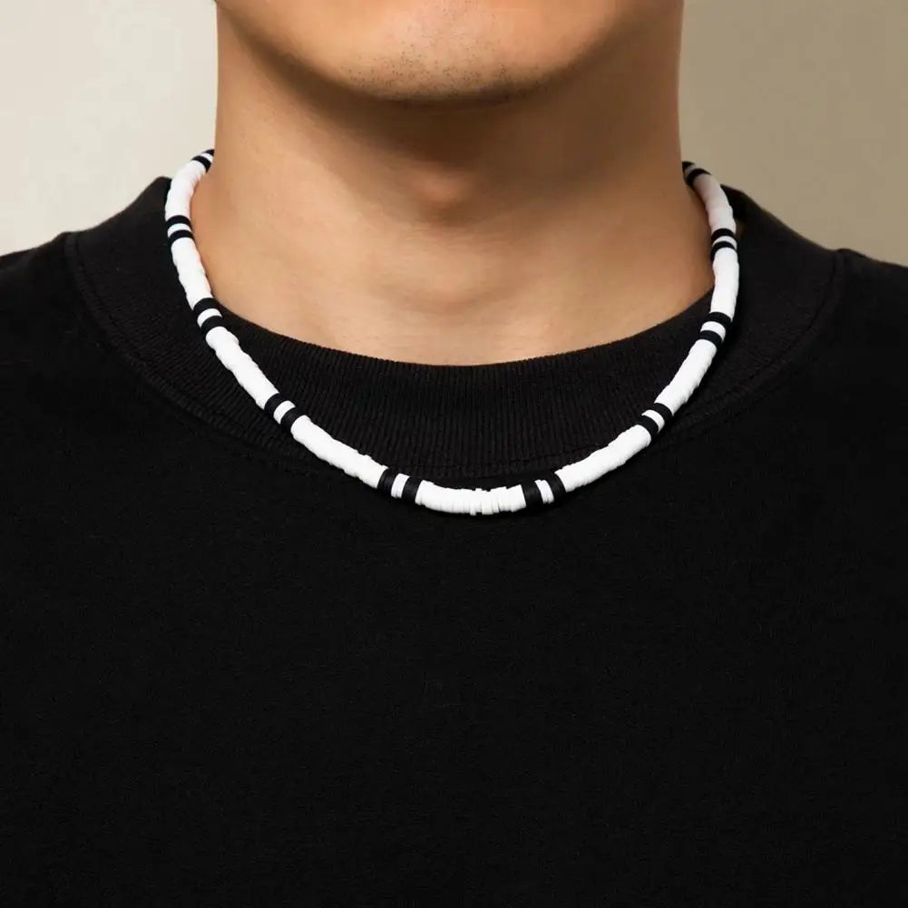 Men Necklace Black White Bicolor Retro Beaded Casual Bohemia Clavicle Necklace Fashion Jewelry For Neck Collar Trendy Girl Gift