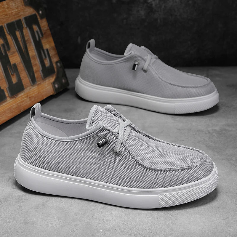 Men's Lace Up Loafers for Casual Wear, Lightweight Wide Canvas Loafers with Wide Toe Boxes, Boat Flat Walking Shoes Lazy People