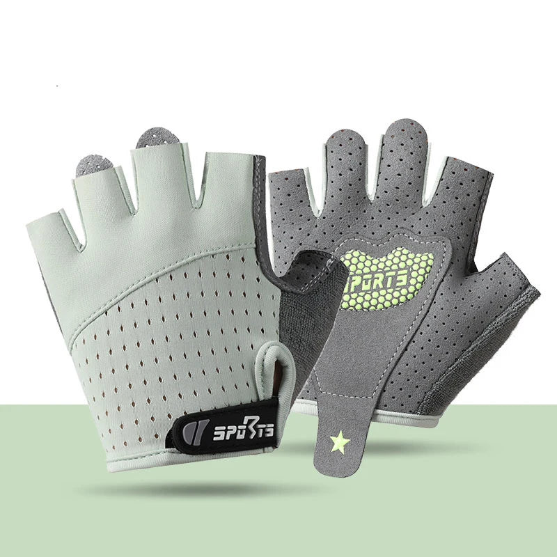 Summer Gloves Kids Sports Fitness Cycling Half-Finger Ice Silk Gloves Children Breathable Anti-slip Boys Girls Roller Skating
