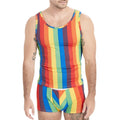 2-Piece Men's Rainbow Striped Pajamas Suit Sleeveless Sports And Fitness Vest In Summer And Tight Sexy Shorts Suit At Home.