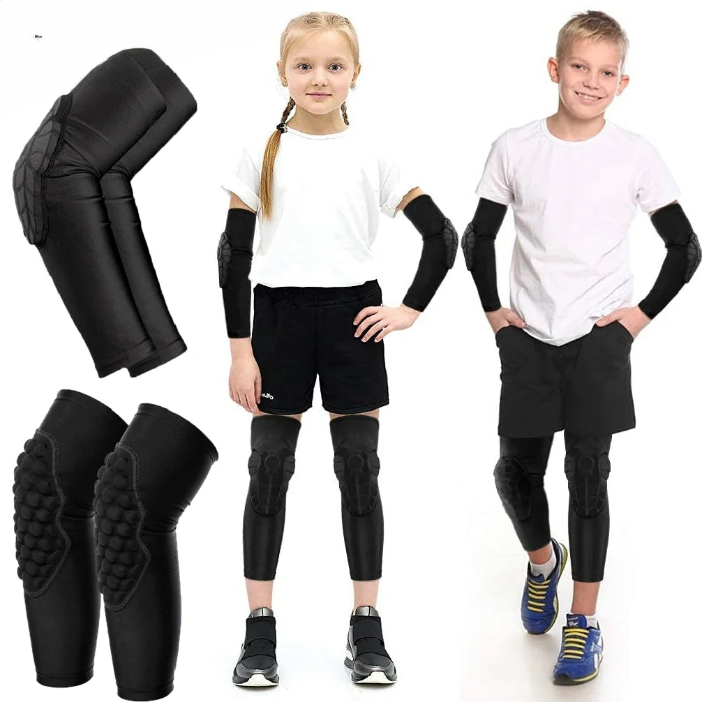 2Pc Kids/Youth 5-15 Year Sports honeycomb Compression Knee Pad/Elbow Pad Guards Protective Gear for Basketball Baseball,Football