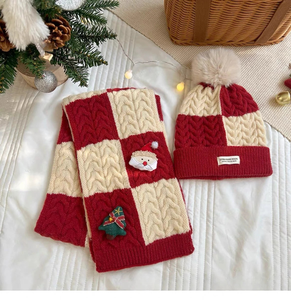 Kids' Christmas Knitted Wool 2in1 Scarf & Beanie Set - Winter Warm, Festive Decor, Unisex