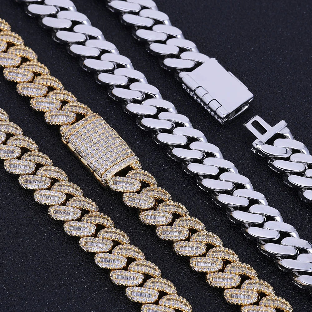 Hip hop Men's Necklace High end Diamond Cuban Chain Square Claw Set With Shiny Stone Brass Miami Women's Jewelry