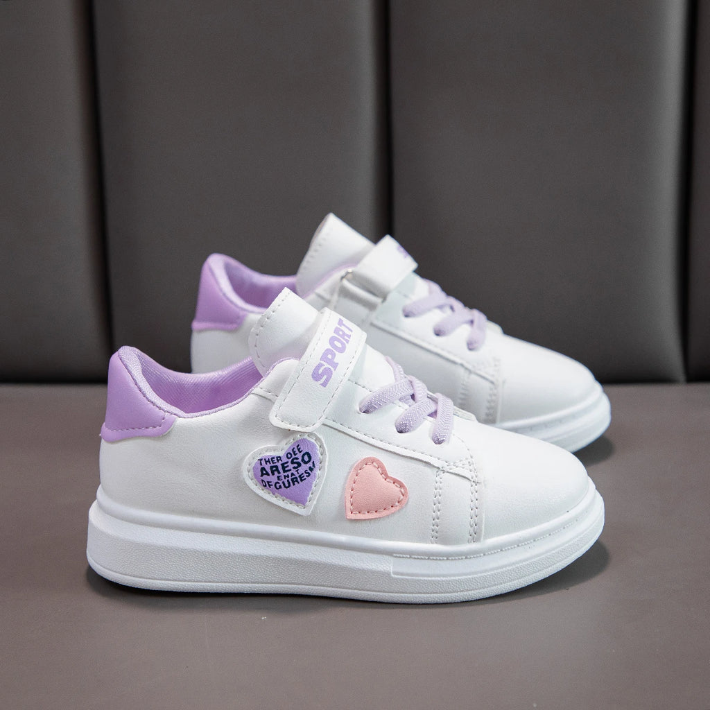 Children Sneakers 2025 New Girls Love Embroidery Casual Shoes Fashion Leather Kids School Running Sports Shoes Zapatos De Mujer