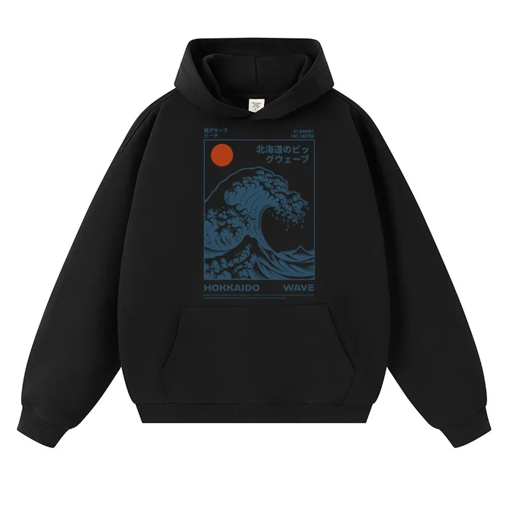 Japanese Style Hokkaido Wave Vintage Hoodie Men Women Harajuku Fashion Hoody Sweatshirt Oversized Autumn Winter Casual Sportwear