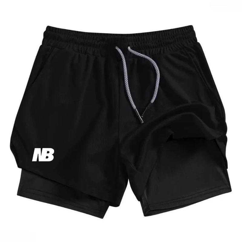 Mens Fashion Comfortable Sports Shorts Running Sportswear Tight Double Layer 2-in-1 Wear Stretchy Performance Moisture Absorbing
