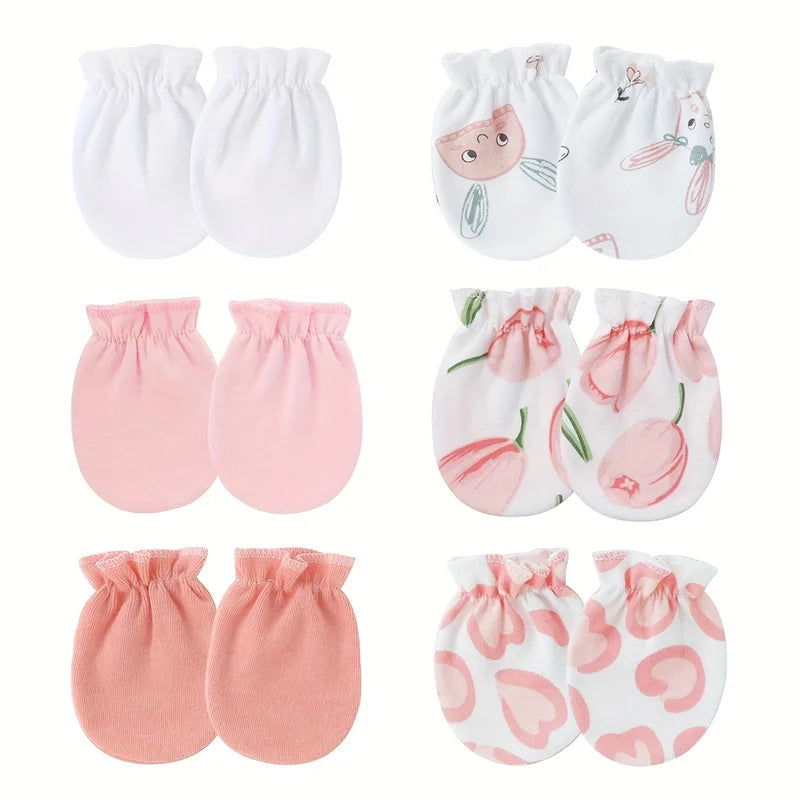 6Pairs/lot Newborn Baby Gloves for Boys Girls Protect Face Cotton Gloves Pink Blue Cartoon Elastic Gloves Infant Gift 0-6Mouth
