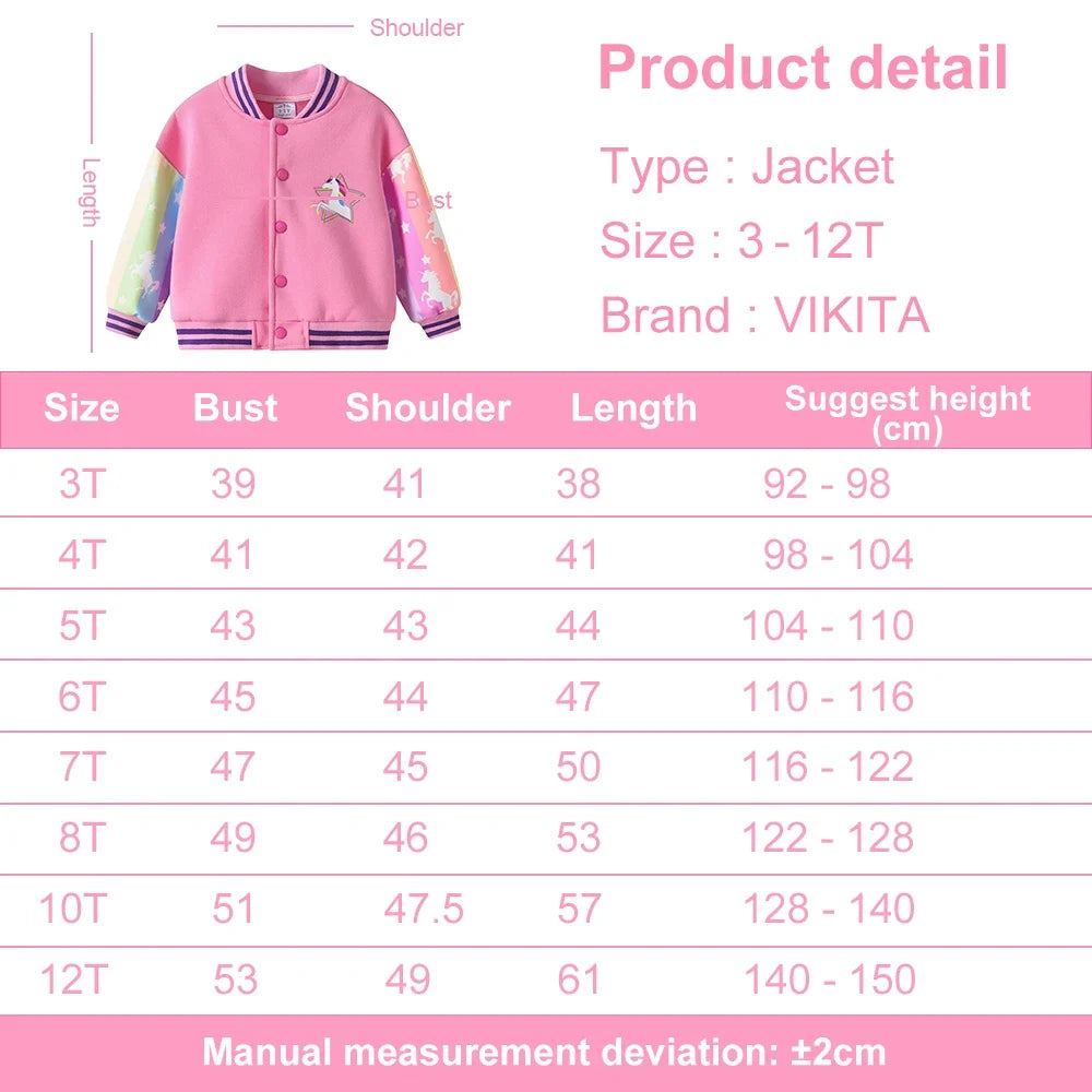 Girls Unicorn Star Rainbow Print Pink Jackets Kids Gradient Button Casual Coat Girls Spring Autumn Baseball Jersey Outerwear