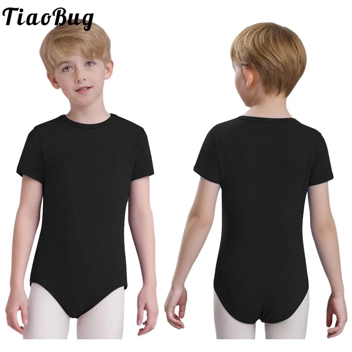 Kids Boys Ballet Gymnastic Dance Costume Jumpsuits Yoga Sports Dancewear Solid Color Short Sleeve Press Buttons Crotch Leotards