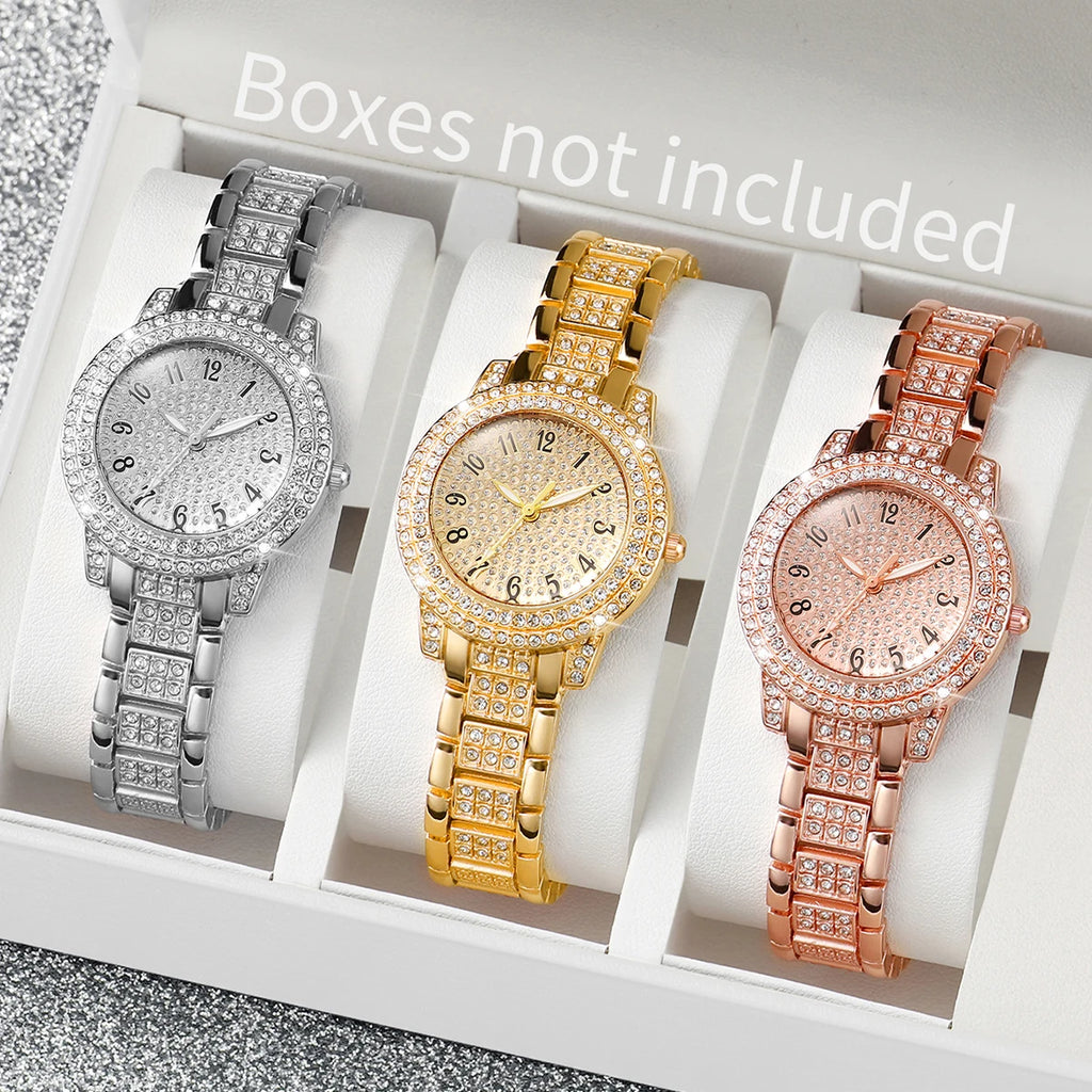 3Pcs/set Fashion Women's Artificial Diamond Band Quartz Watch 3 colors Set（Box not included）