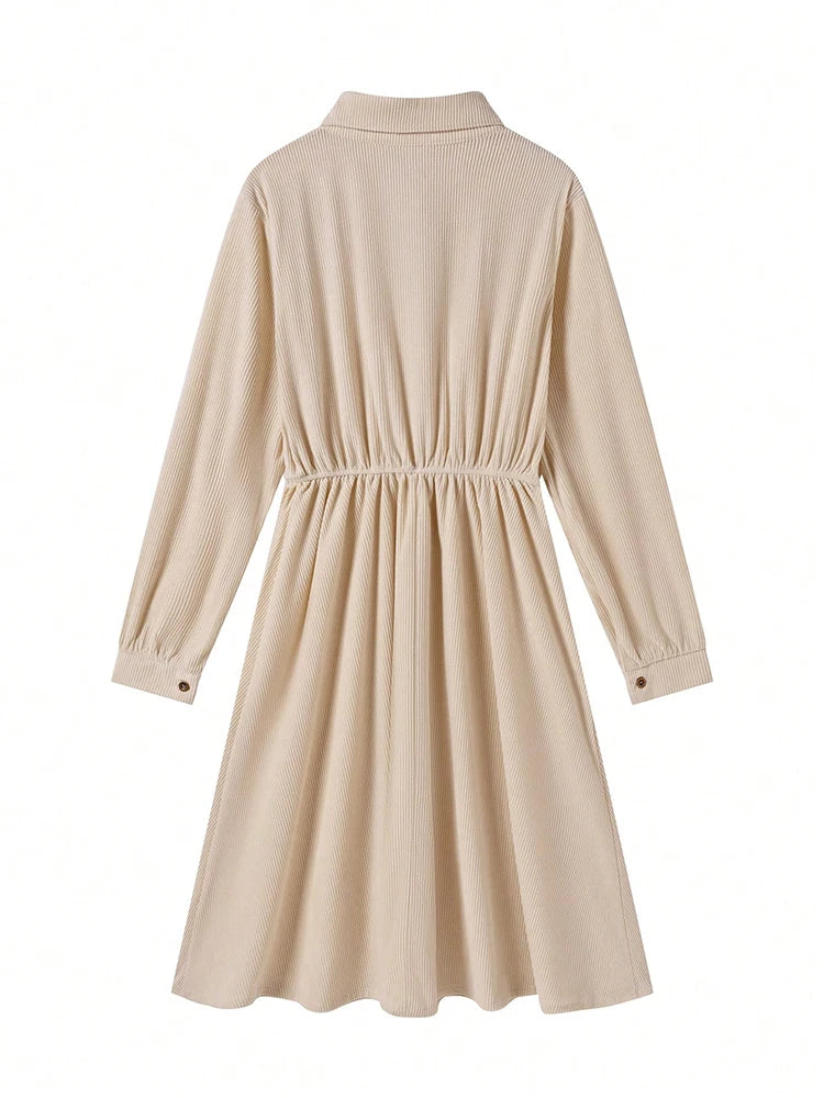 New In Dresses Girl Preppy Style Shirt Dress Solid Long Dresses With Sleeves Elegant Women's Dresses 2025 Woman Clothing