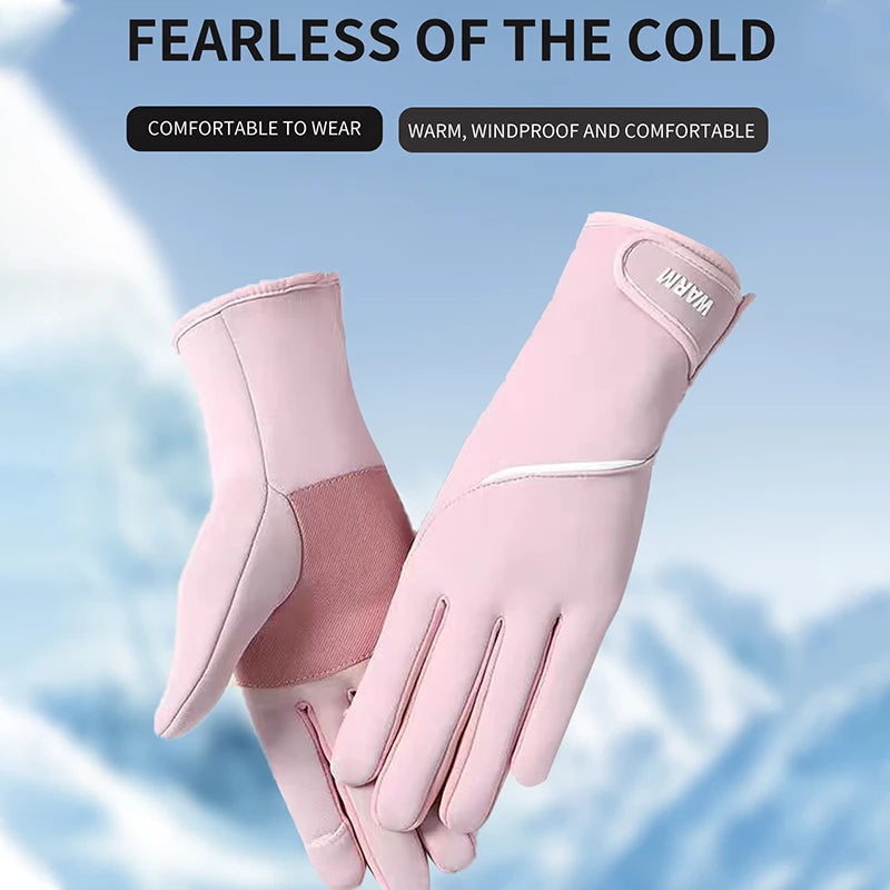 Women Winter Warm Gloves Cold Resistant Flip Touch Screen Windproof Anti‑Slip Adjustable Cuff for Skiing Cycling Outdoor Sports