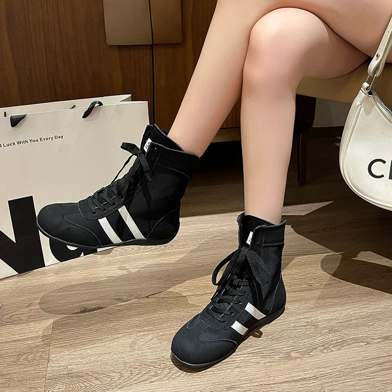 2025 Women's Sneakers Fashion High-top German Training Female Shoes Retro Round Toe Lace-up Boxing Boots for Women