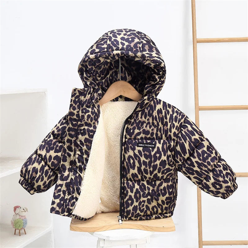 Kids Warm Down Coats Children Comfortable Versatile Print Hooded Zipper Outdoor Outerwear Girls Boys Casual Thermal Jacket