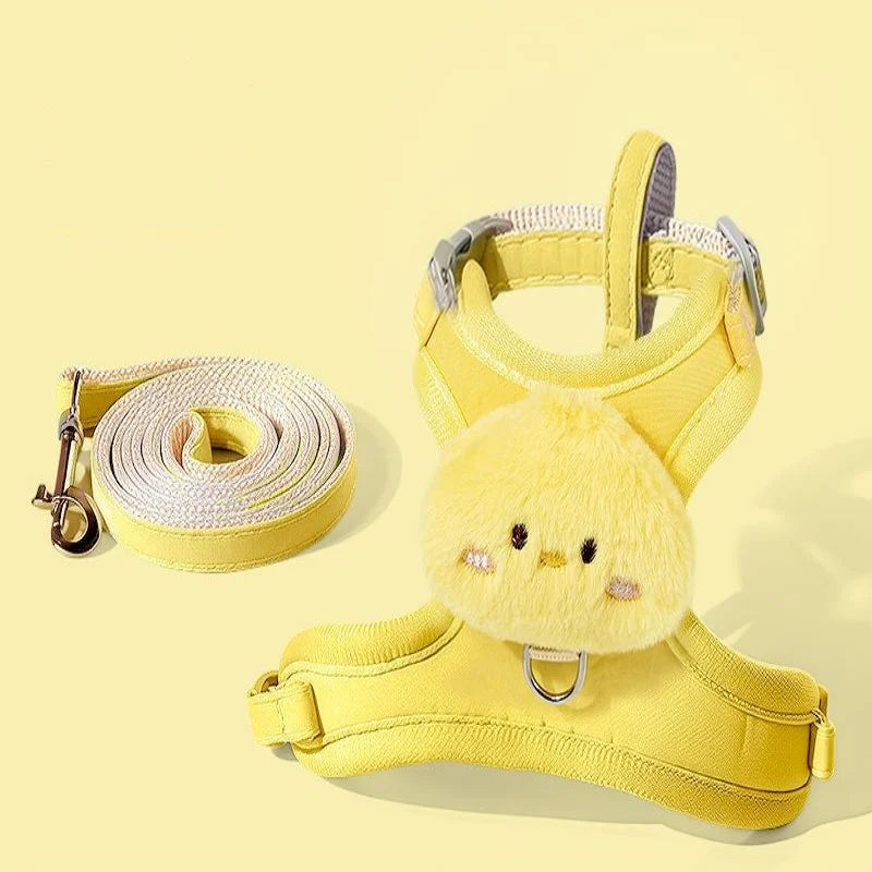 Summer Cute Animal Harness Leash Set Breathable Anti-Lost Dog Chest Straps Cartoon Adjustable Pet Walking Harnesses Lead Pet