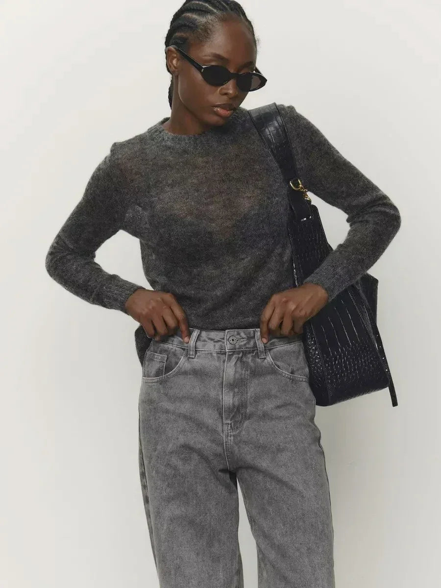 Wolfeel Summer Autumn Elegant Slim Fit Sweater New Women's Jumpers Casual Chic Round Neck Long Sleeved Fashion Loose Pullovers