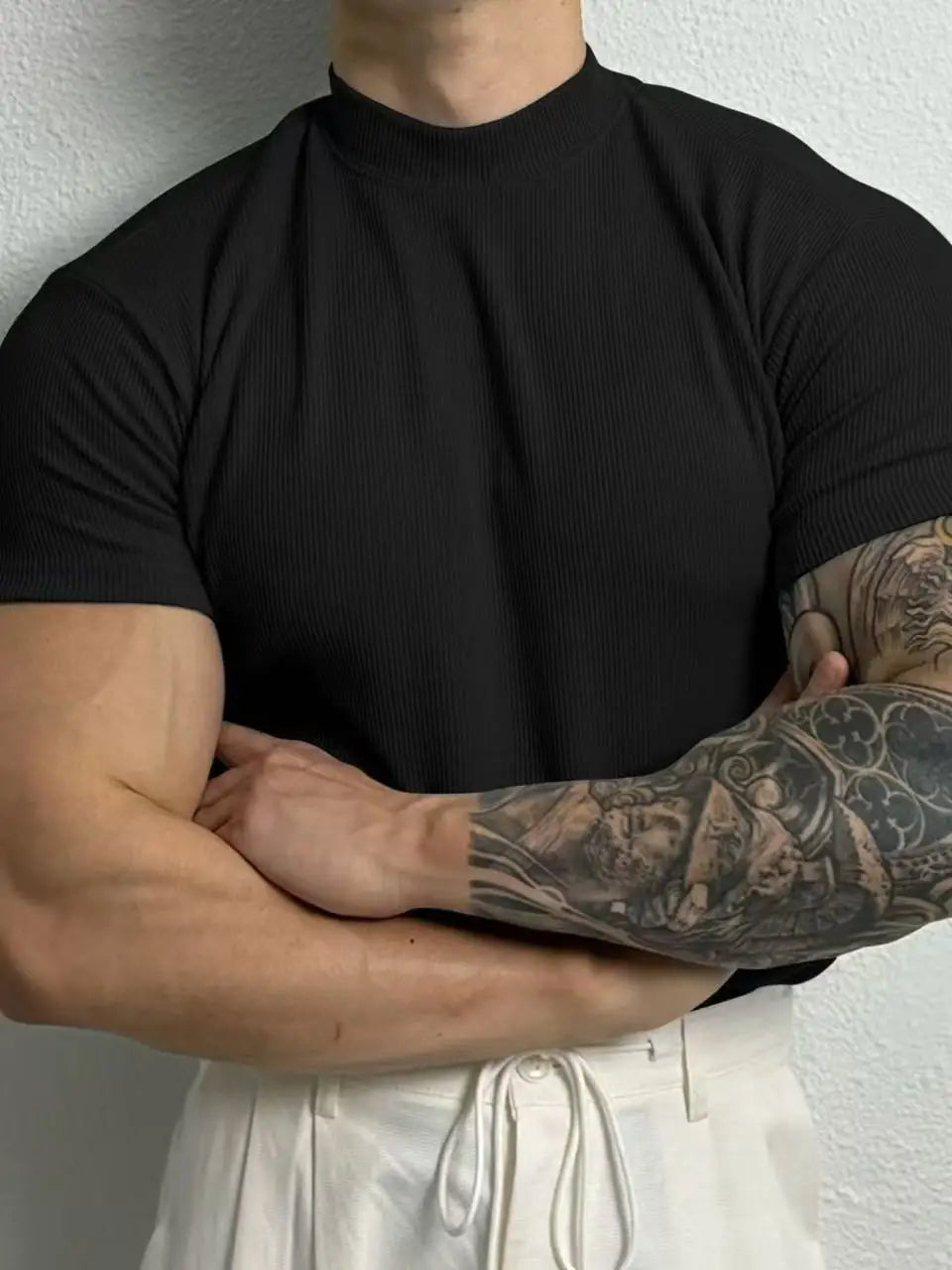 Men sportswear spring summer fashion Men's T-shirt Small high collar stripe shirt short sleeve fitness top leisure sport T-shir