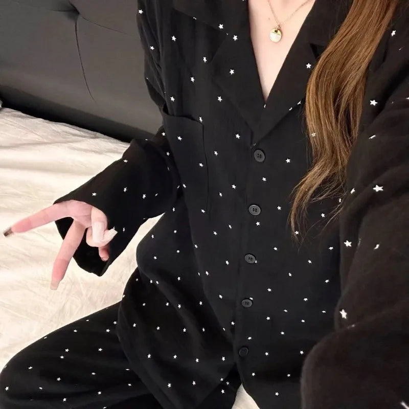 Teen Girls Long-sleeve Long-pant Pajamas Spring Autumn Woman Loungewear Students Breathable Homewear Women Loose Ladies Casual