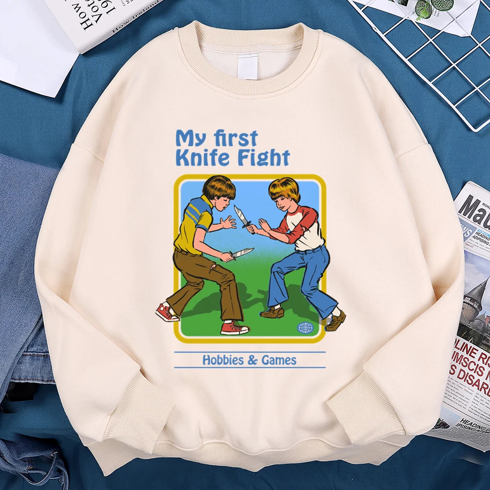 My First Knife Fight Hobbies Games Comics Hoodie Men Women Autumn Loose Warm Clothing Casual Casual Streetwear Crewneck Hoodies