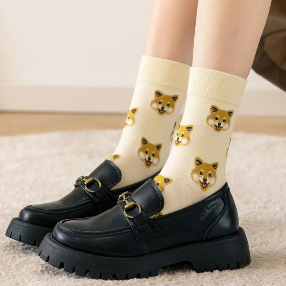 5 Pairs Cute Cartoon Animal Women's Socks Fashion Street Style Fun Middle Tube Socks