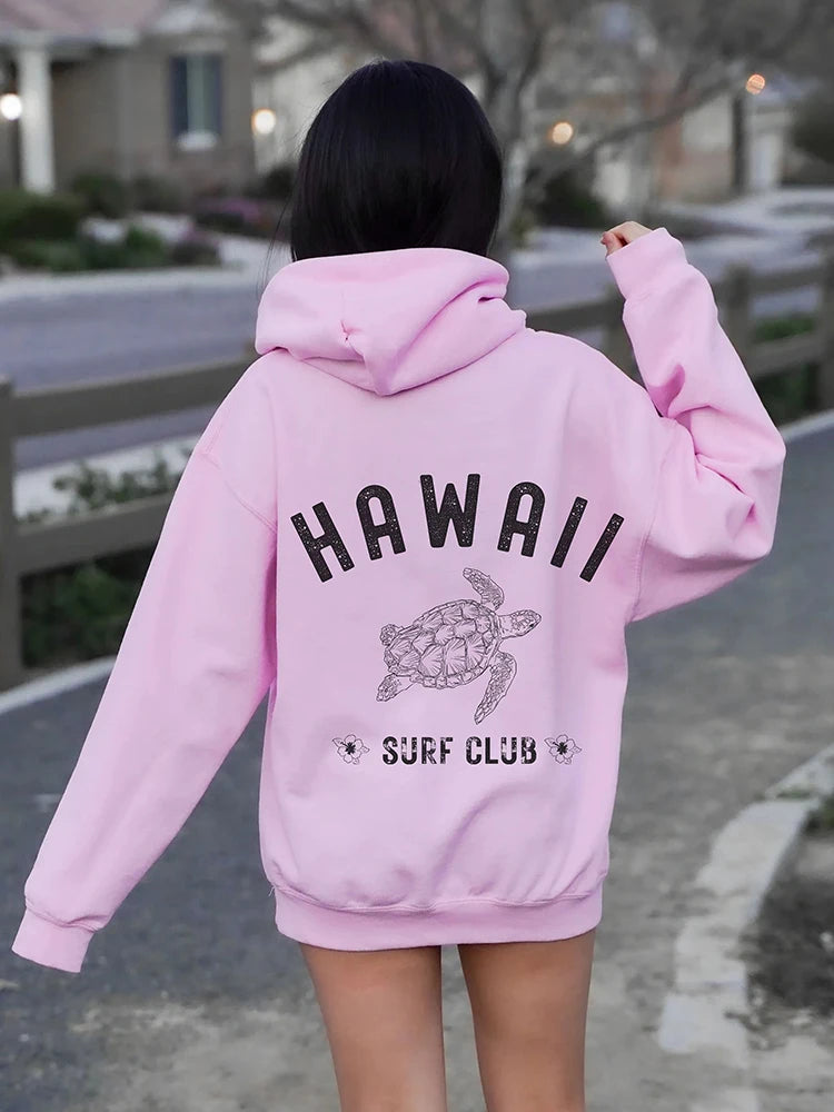 Hawall Surf Club Simple Letter Pattern Printing Womens Hoodie Long Sleeves Pocket Sweatshirts Warm Pullover Fashion Clothes