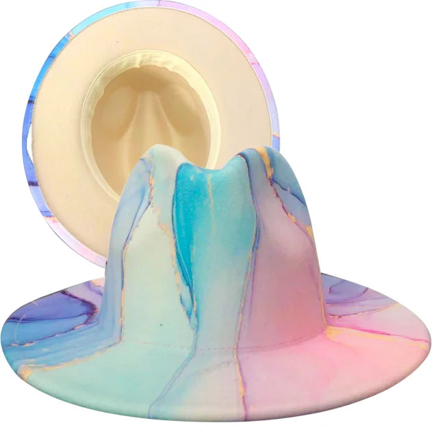Fedora hat Women's hat wide-brimmed hat Fedora hat autumn winter men retro fashion tie-dye felt jazz Panama hat wedding hat