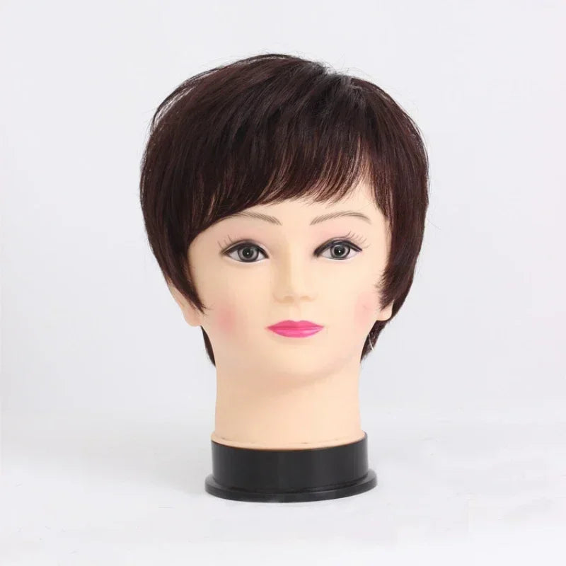 Human Hair Short Straight Wig For Middle Aged And Elderly Asian Women Lady Realistic Natural Wig Quickly Increase Hair Volume