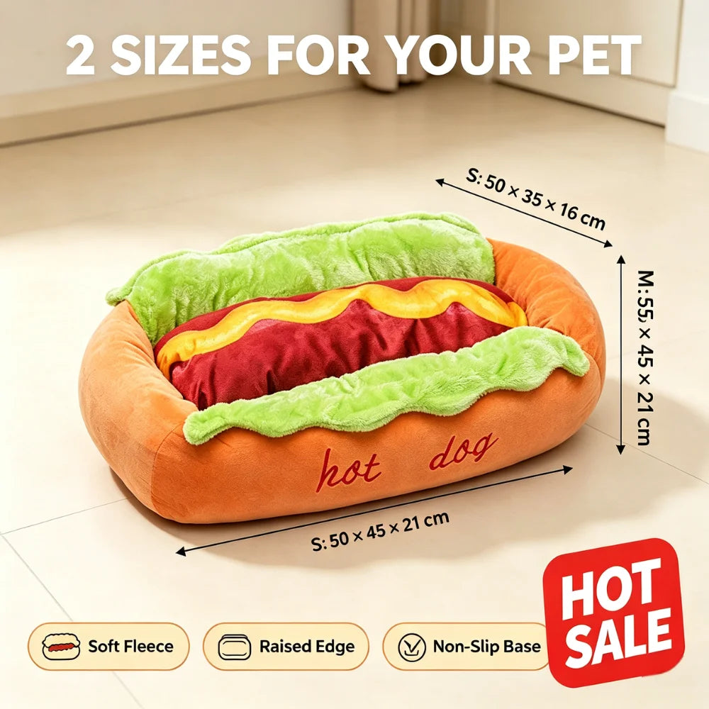 Hot Dog Pet Bed for Small Dogs Cats Soft Fleece Indoor Sleeping Nest Raised Support Cozy Puppy Cushion Home Pet Supplies