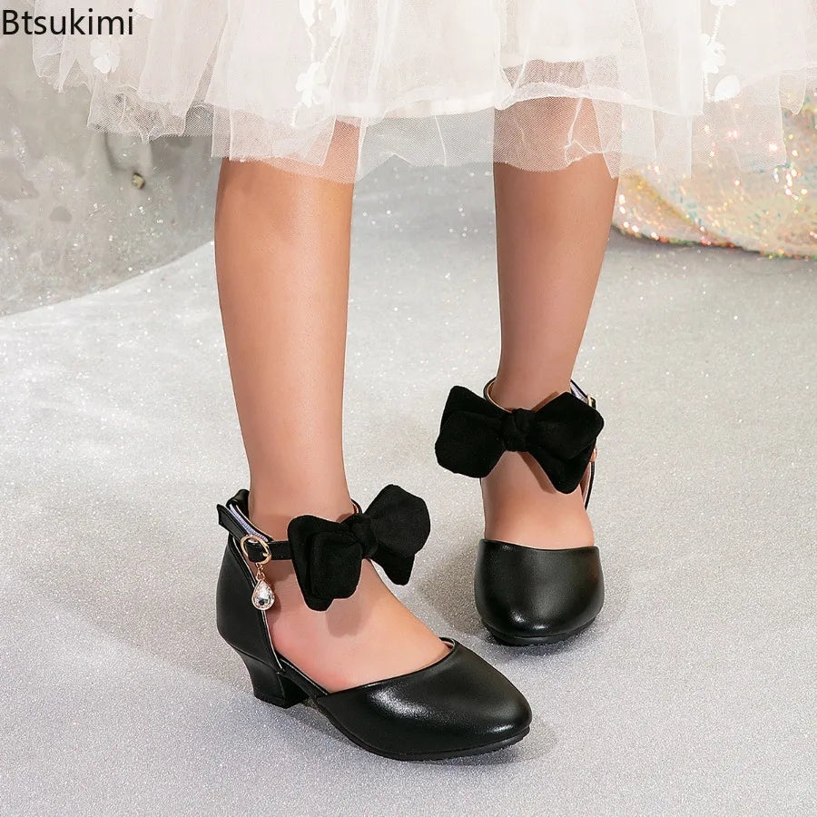 Children Girls High Heel Shoes Kids Sandals Lolita Mary Janes Shoes Sweet Bowknot Princess Party Dress Wedding Shoes Size 28-40