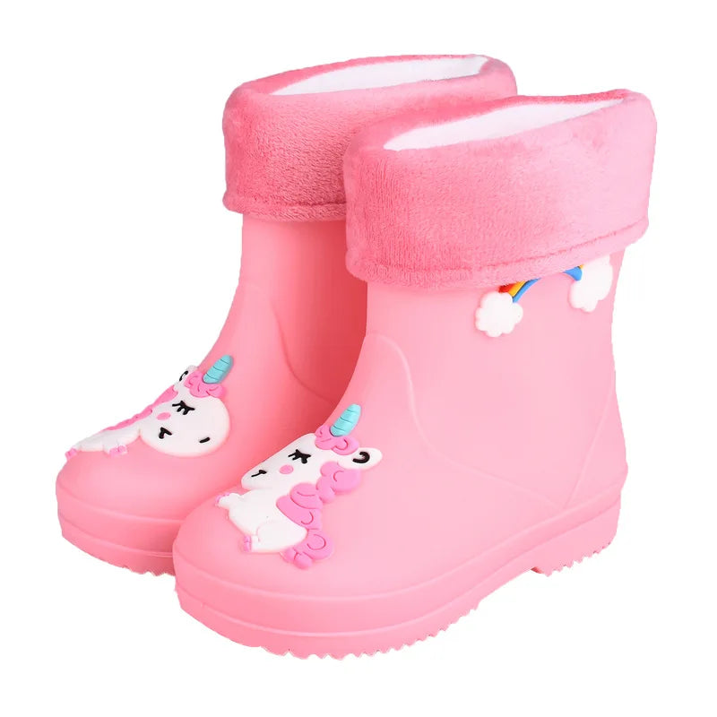 New Kids Rain Boots Boys Girls Rainbow Water Shoes Toddlers Garden Shoes Kids Cartoon Drawstring Non-Slip Rain Boots Comfortable