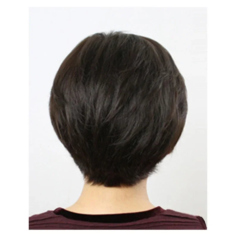 Human Hair Short Straight Wig For Middle Aged And Elderly Asian Women Lady Realistic Natural Wig Quickly Increase Hair Volume