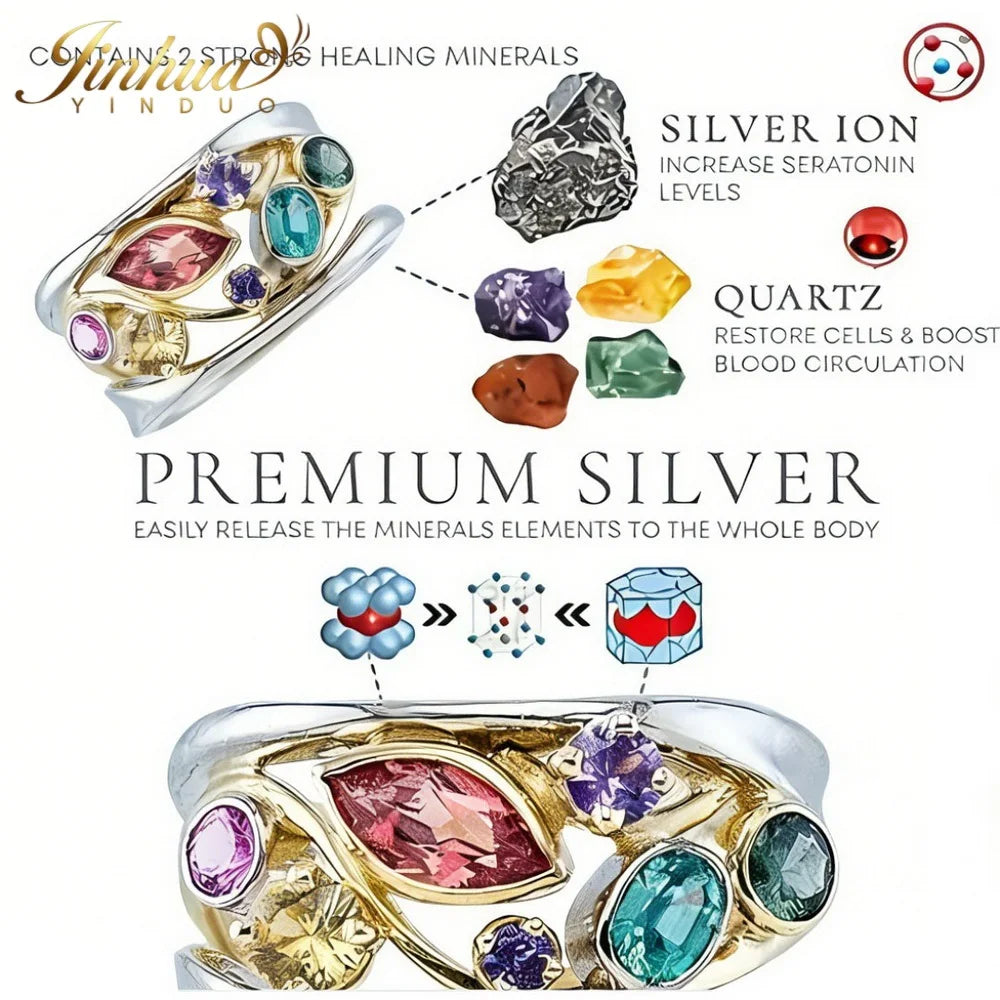 Wellness Jewelry Gift Set 925 Sterling Silver Women Improve Blood Circulation Natural Quartz Stone Bohemian Multicolor Crystals