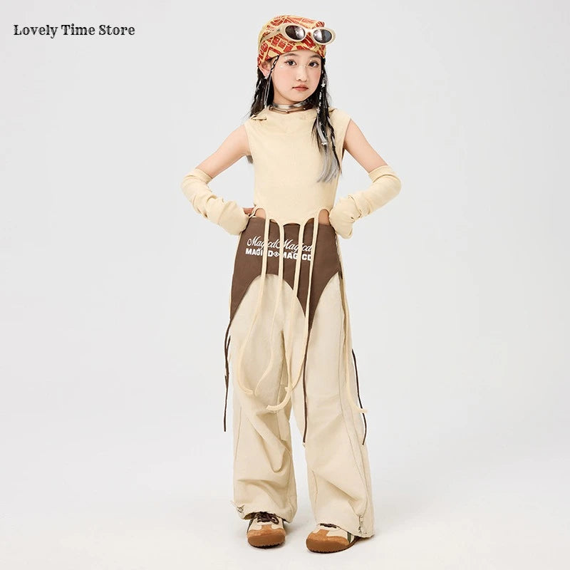 Girls Hip Hop Hoodies Joggers Pants Child Street Dance Hooded Crop Top Costume Kids K-pop Streetwear Jazz Girl Group Clothes Set