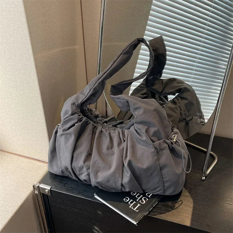 Nylon Cloth Bag Women Tote Bag Large Capacity Summer 2024 New All-Match Ins One-Shoulder College Student Class Bag Lady Handbag