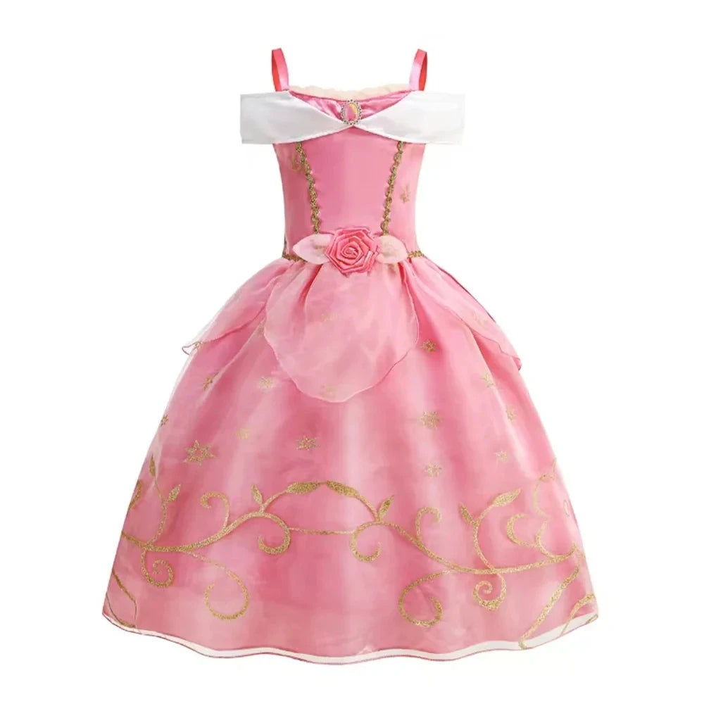 Kids Girls Fairytale Princess Fancy Dress Pink Embroidered Tulle Cosplay Outfit for Halloween Carnival Birthday Daily Wear