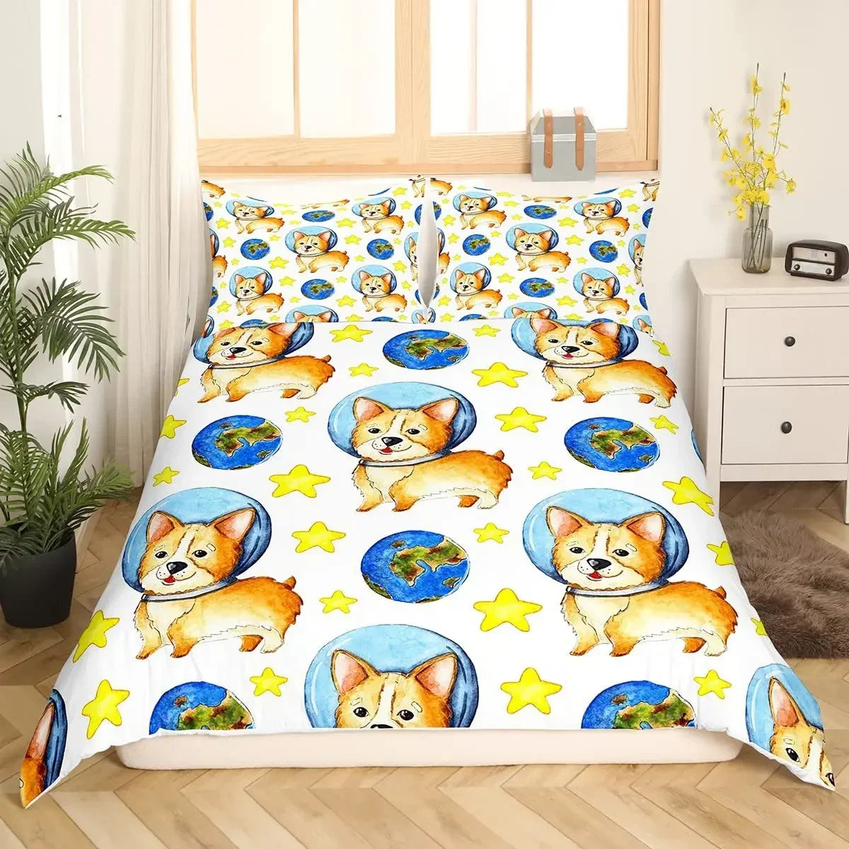 Kids Cute Dog Bedding Set Bedclothes Cartoon Dogs Comforter Cover for Boys Girls Children Pet Puppy Animal Polyester Duvet Cover
