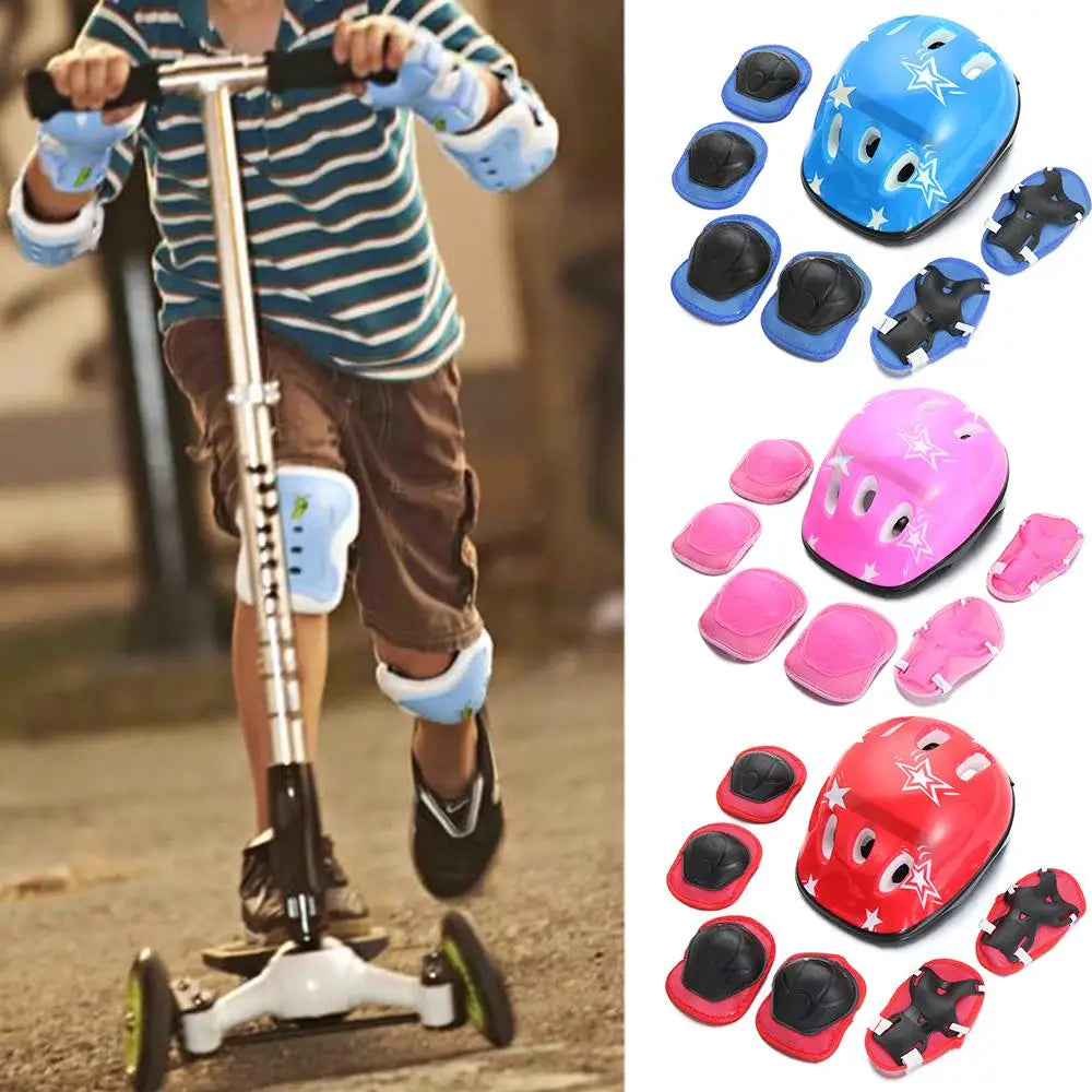 7Pcs/Set Blue Red Pink Bike Safety Boys Girls Kids Kids Protective Gear Sets For Skate Cycling Knee Elbow Pad Set Kid Helmet