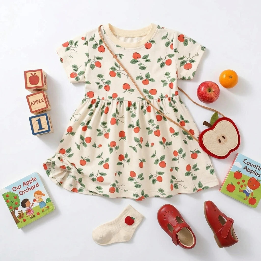 Little Kids Dresses Holiday Summer Baby Girls Cute Dresses Fruits Print Clothes