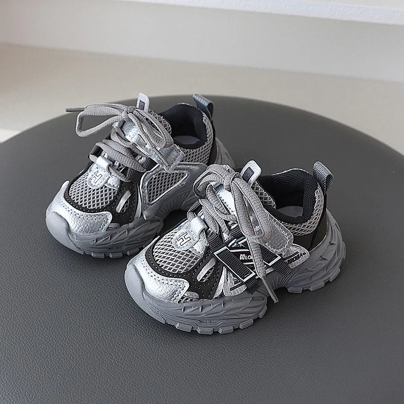 Children Sport Shoes Kids Sneakers Spring Autumn Toddler Shoes Fashion Design Boys Girls Lace-up Casual Shoes Gray Black