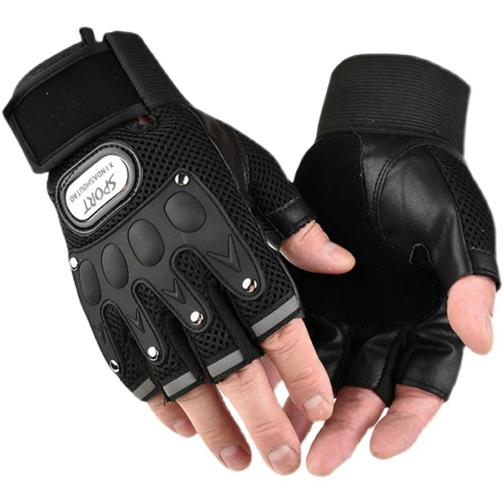 Men Fitness Motocycle Gloves Half Finger Palm Breathable Anti-Slip Riding Gloves PU Leather Bicycle Gloves Fingerless Gloves