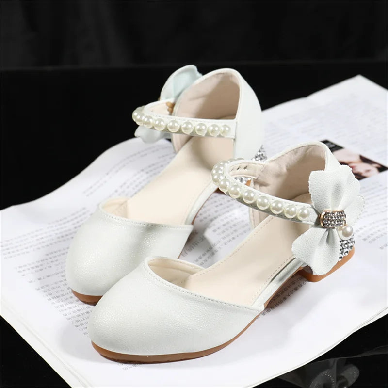 Children Girls Leather White Princess High Heel Kid Dress Student Show Dance Sandal Shoes Toddler Shoes Girl Mary Jane