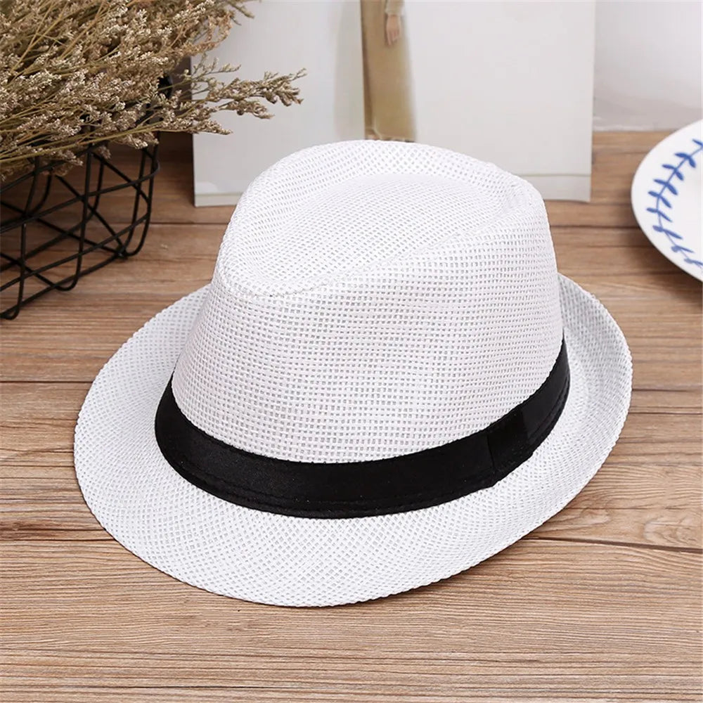 Children Kids Summer Beach Straw Hat Jazz Panama Breathable Hat Large Brim Outdoor Breathable Hats Girls Boy Sunhat