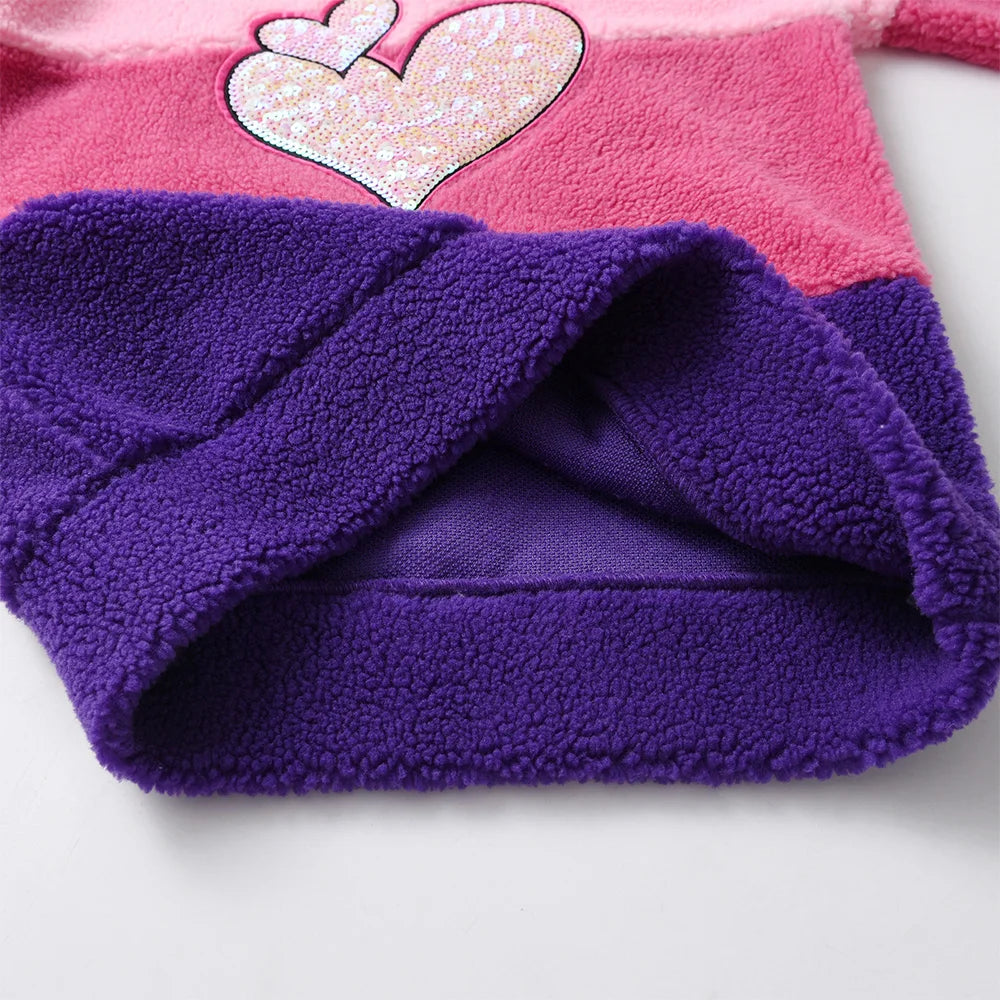 VIKITA Kids Fleece Hoodies Girls Autumn Winter Heart Sequined Hooded Sweatshirt Girls Striped Hoodies Outwear Coat Kids Clothes