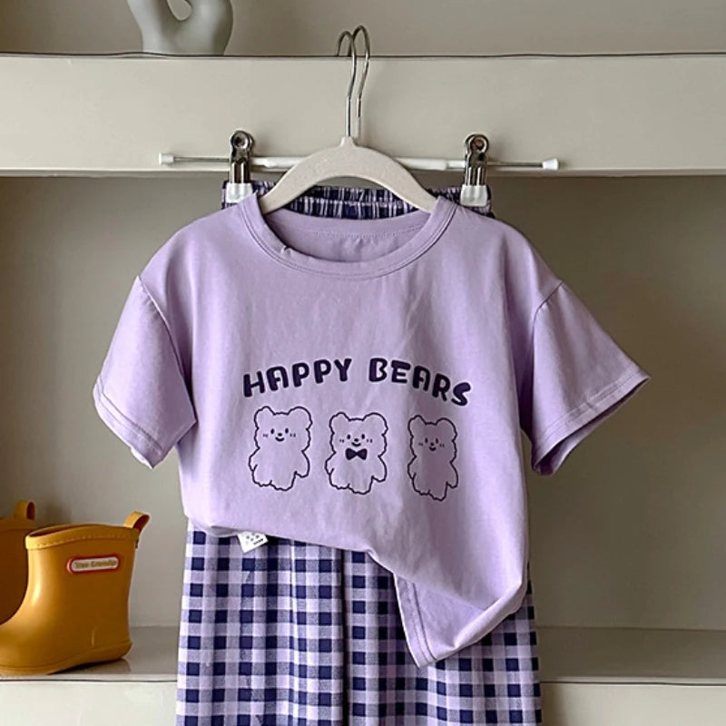 Children's Pyjamas Tops Summer Cotton T-shirt Parent-child Short-sleeved Boys Homewear Girls Family Wear Street Sports Tops