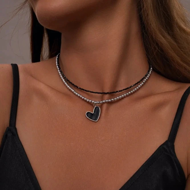Fashion Y2K Love Heart Pendant Beaded Necklace for Women Multi-layer Chains Choker Decoration Party Gifts Jewelry Accessories